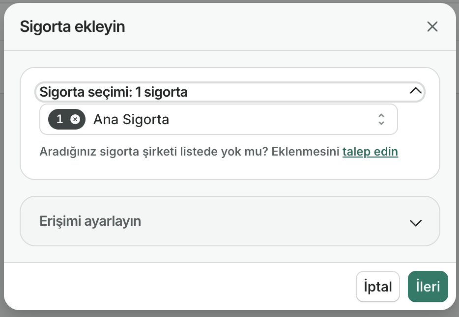 Sigorta Ekleme Ekranı